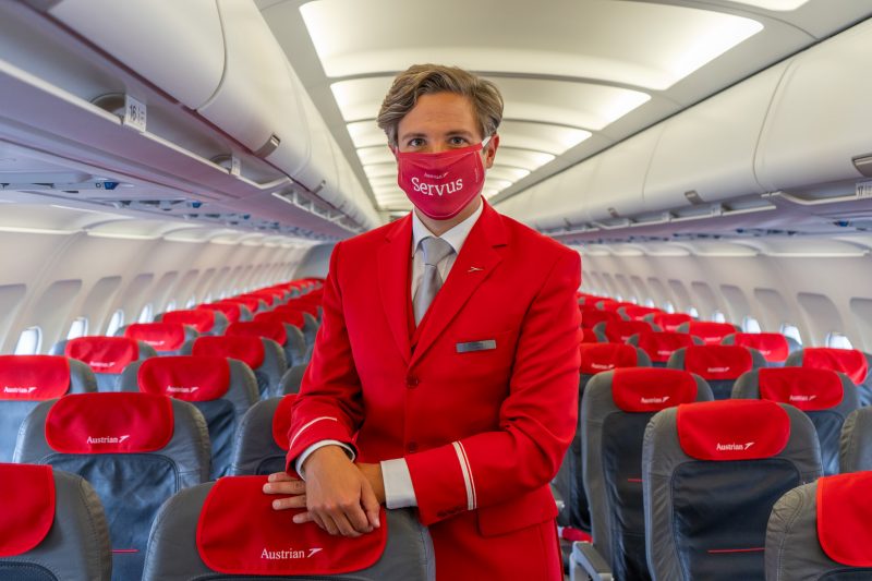 Mask requirement at Austrian Airlines (Photo: Austrian Airlines AG).
