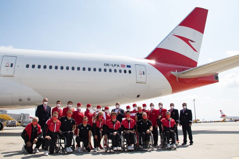 Paralympics-Team vor dem Abflug (Foto: Austrian Airlines/Thiehoff).