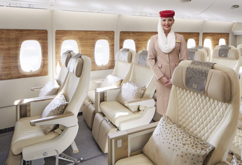 Die Premium-Economy-Kabine des Emirates A380 mit vier Klassen befindet sich im vorderen Teil des Hauptdecks (Foto: Emirates).
