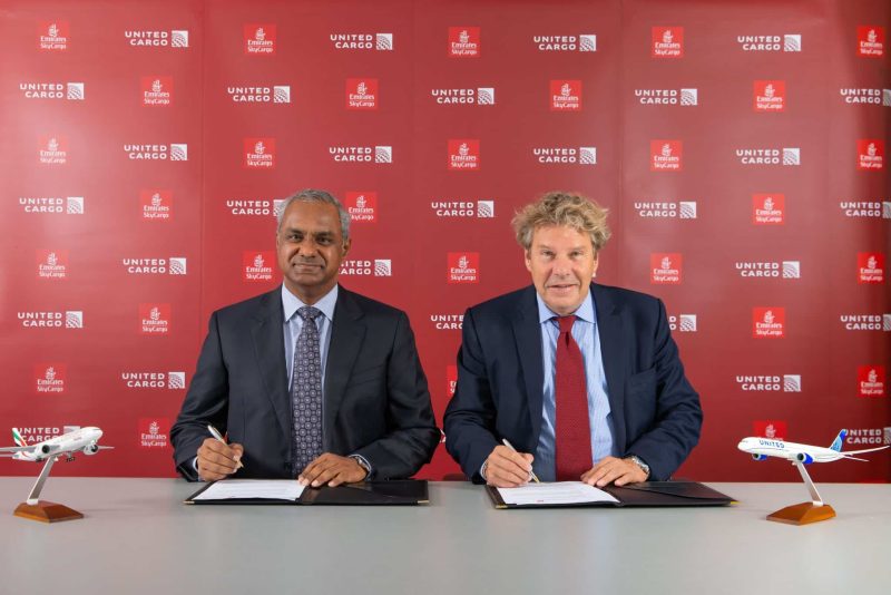 The MoU was signed at IATA's World Cargo Symposium (WCS) in London by Nabil Sultan, Emirates Divisional Senior Vice President, Cargo, and Jan Krems, President, United Cargo (Photo: Emirates SkyCargo).