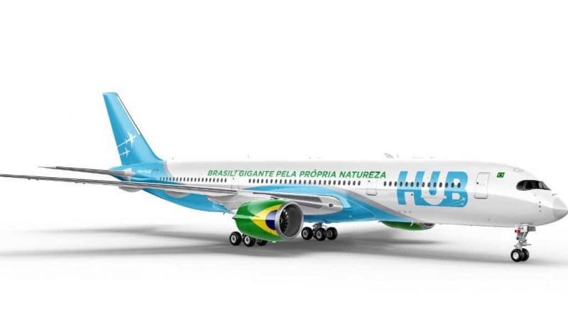 Visualisierung der Airbus A350 der HUB South America aus Brasilien (Rendering: HUB Airlines).