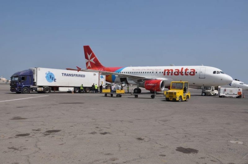 Airbus A320 unloading at Mitiga Airport (Photo: Captain Frank Scerri).